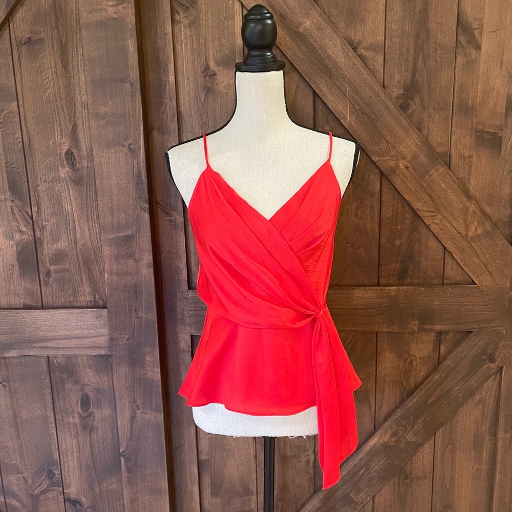 Astr Nile Red Satin Wrap Top